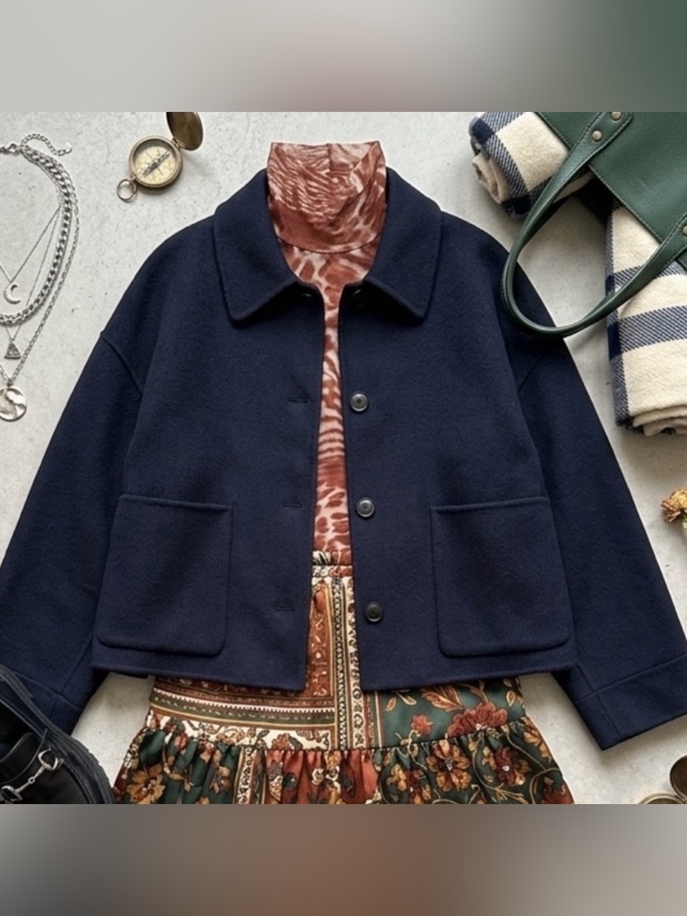 Zara Premium Navy Wool Boxy Jacket - Oversized Urban Nomad Utility Coat L